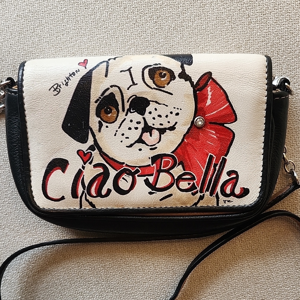 Mini Brighton Leather Crossbody Bag – Pug Design with “Ciao Bella”